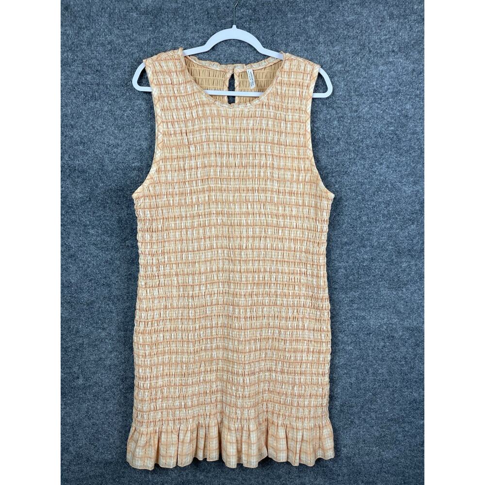 American Eagle Gingham Smocked Mini Dress Womens XL Peach Peasant Preppy Flirty‎
